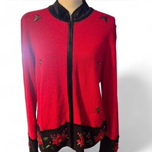 Embroidered Red and Black Women's Jacket